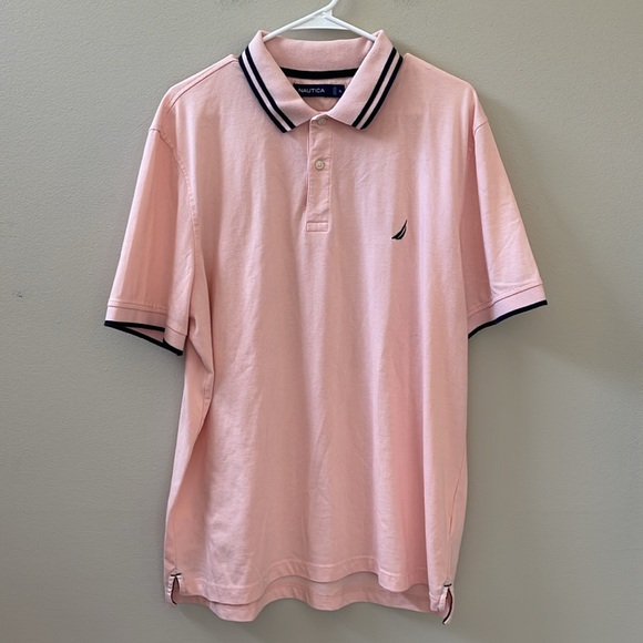 Nautica Men's Light Pink/Peach Golf Polo Shirt with Navy Blue Trim Sz XL - Picture 6 of 12